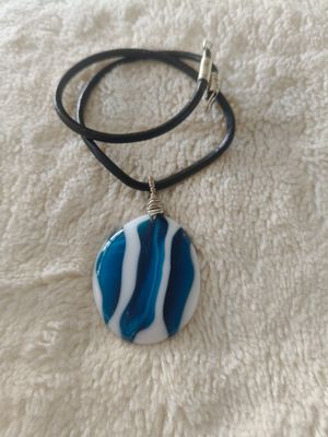 Blue River Glass Pendant on Leather Strap