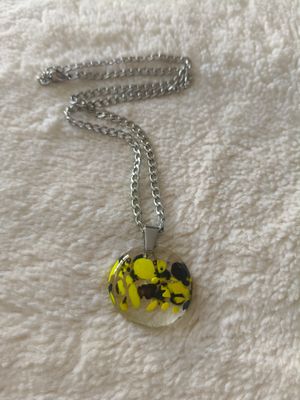 Yellow/Black Glass Pendant/Stainless Steel Chain