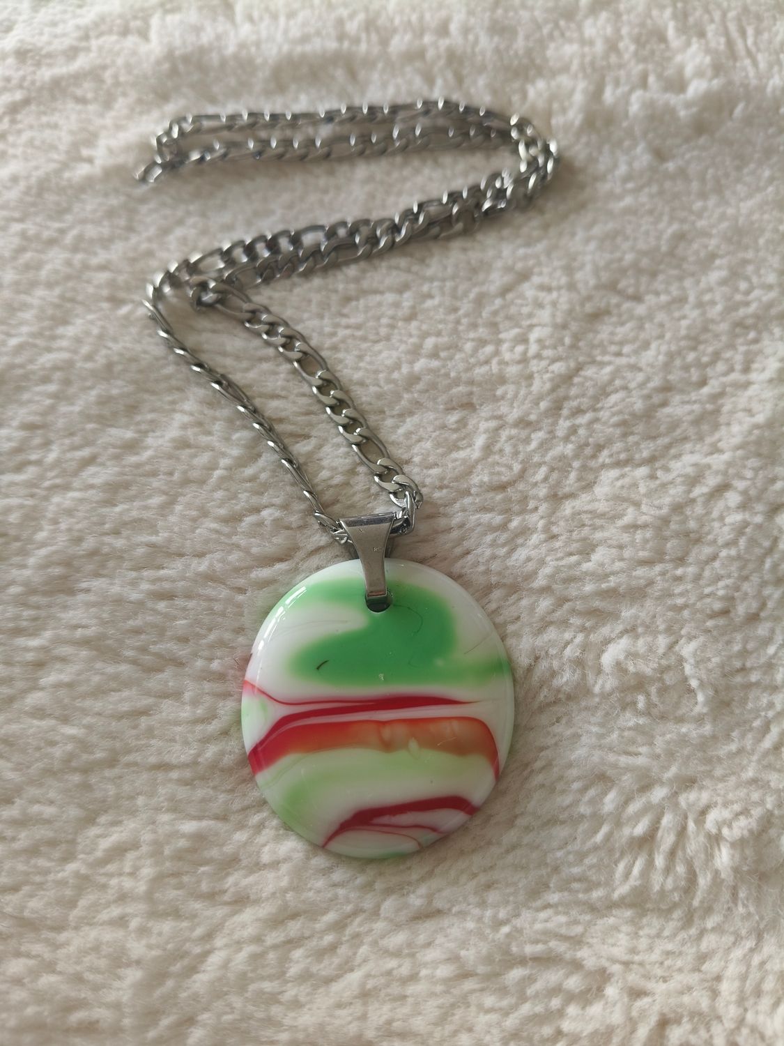 Colour Swirl Glass Pendant/Solid Stainless Steel Chain