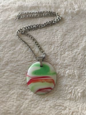 Colour Swirl Glass Pendant/Solid Stainless Steel Chain