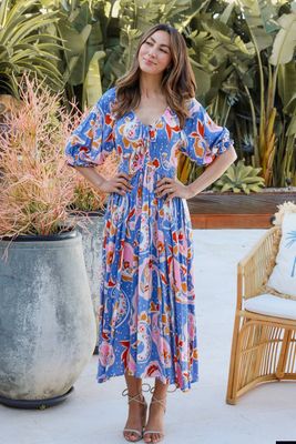 Multi Blue Dreamcatcher Midi Dress