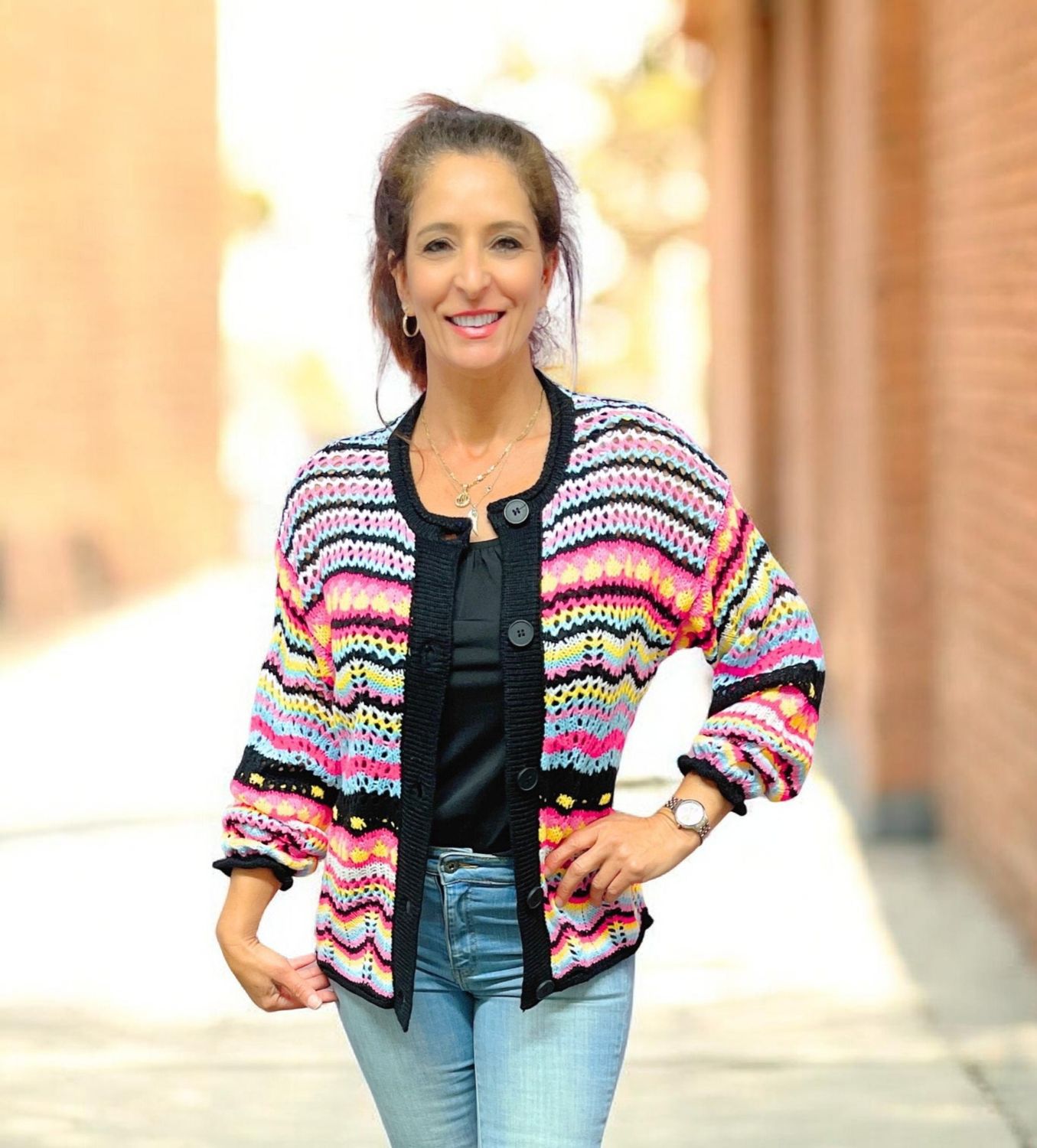 Rainbow Wishstone Knitted Cardigan Midnight - Acrylic