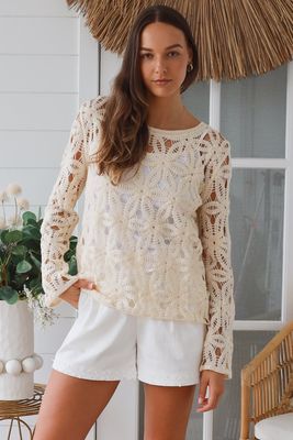 Crochet Jumper Cream in Acrylic