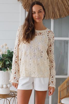 Crochet Jumper Cream in Acrylic