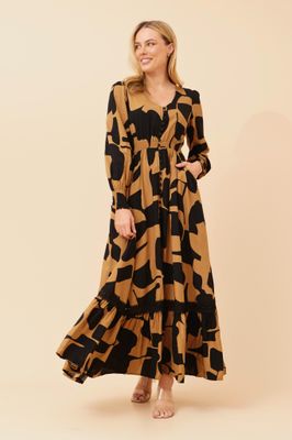 Toffee/Black Abstract Maxi Dress