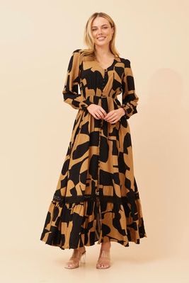 Toffee/Black Abstract Maxi Dress