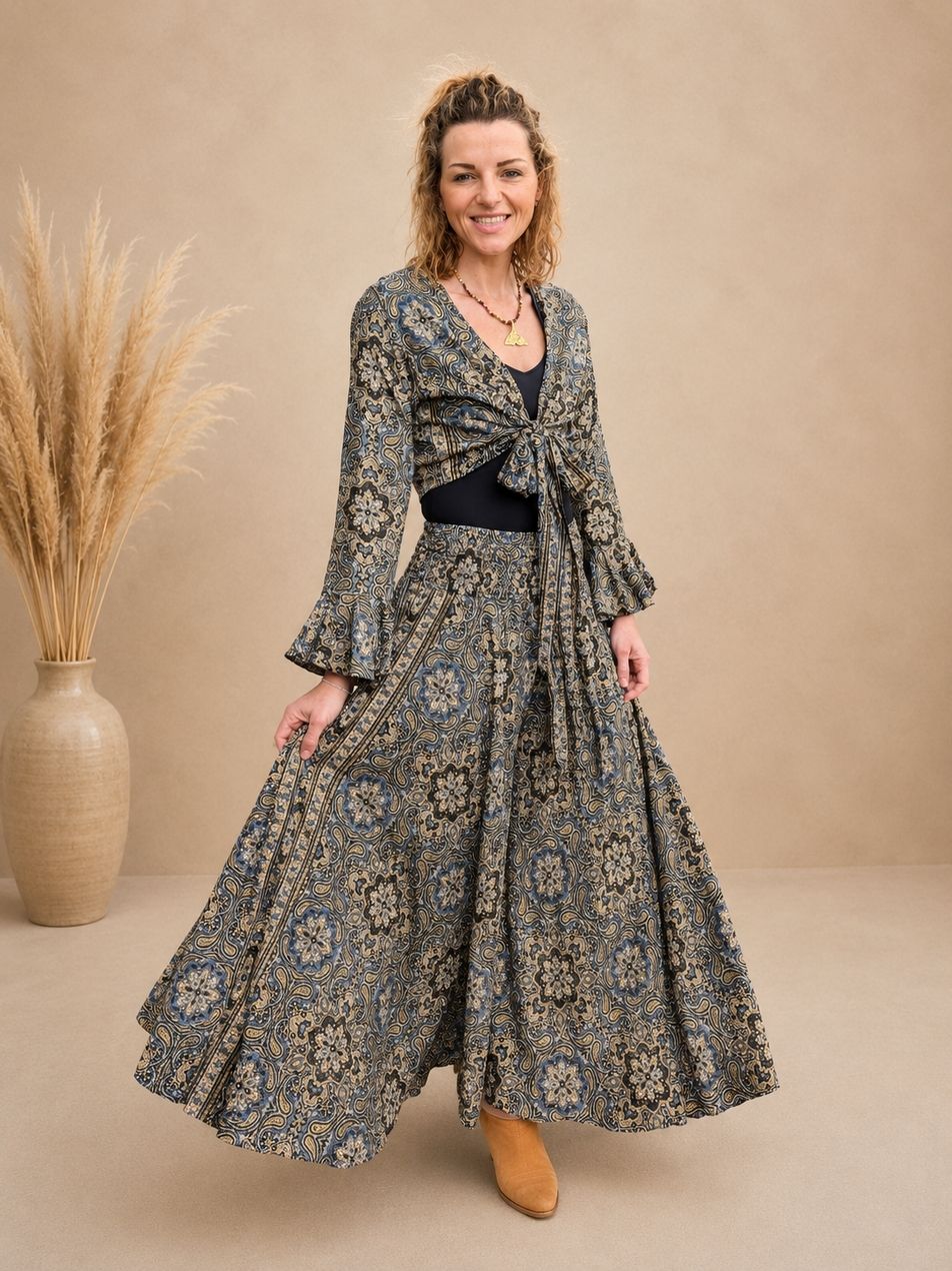 Silk Blend Wide Leg Pants Black 