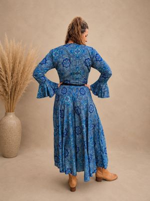 Silk Blend Wide Leg Pants Blue