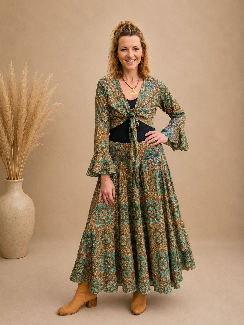 Silk Blend Wide Leg Pants Green