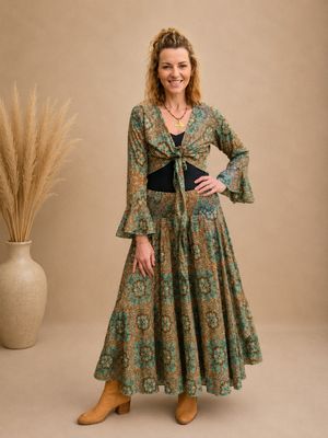 Silk Blend Wide Leg Pants Green