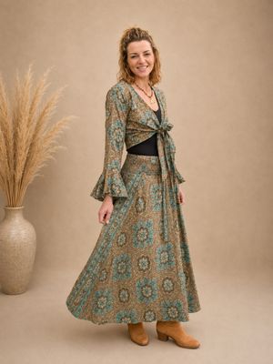 Silk Blend Wide Leg Pants Green