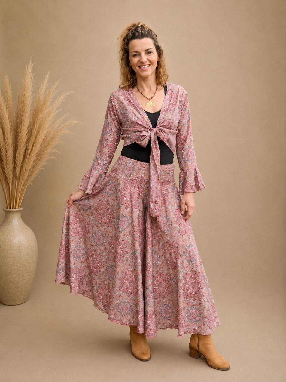 Silk Blend Wide Leg Pants Pink