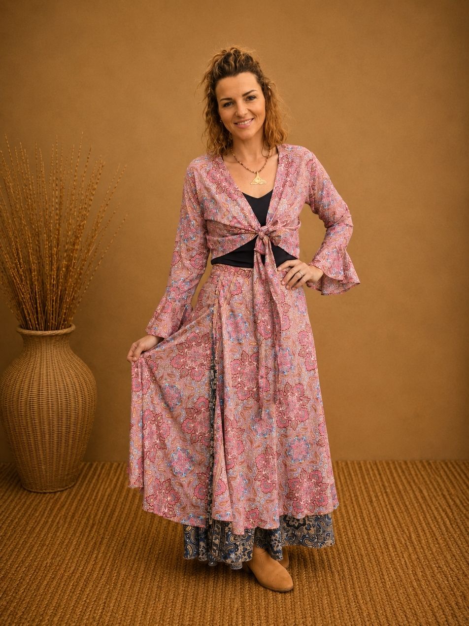 Silk Blend Wrap Skirt Pink