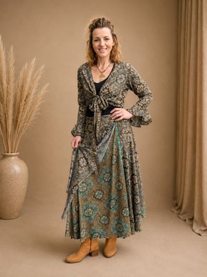 Silk Blend Wrap Skirt Black