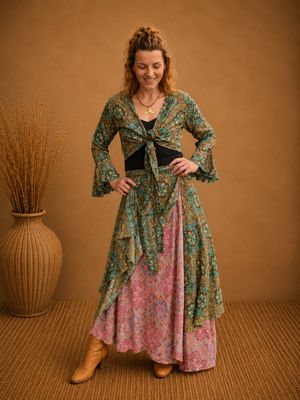 Silk Blend Wrap Skirt Green