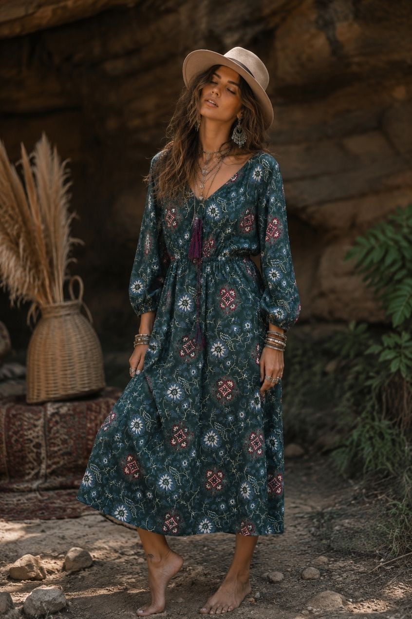 Cass Dress - Long Sleeve Cotton Midi