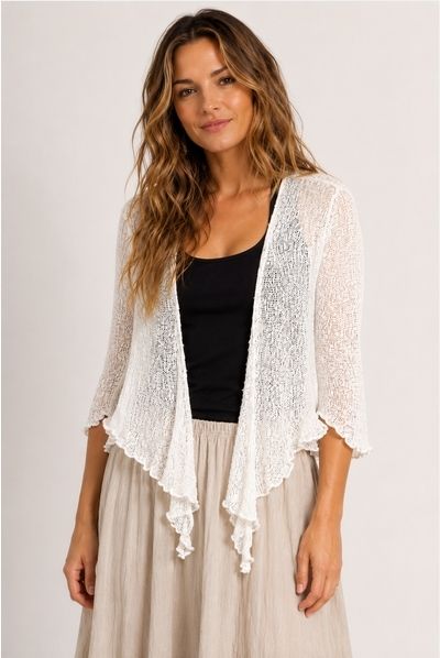 JoJo Tie Front Stretch Cardy - White Rayon