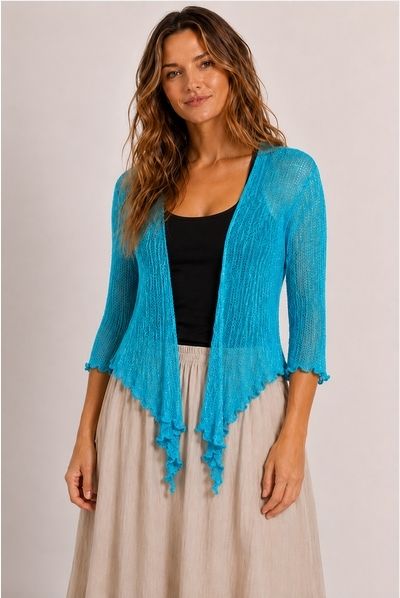 JoJo Tie Front Stretch Cardy - Turquoise Rayan