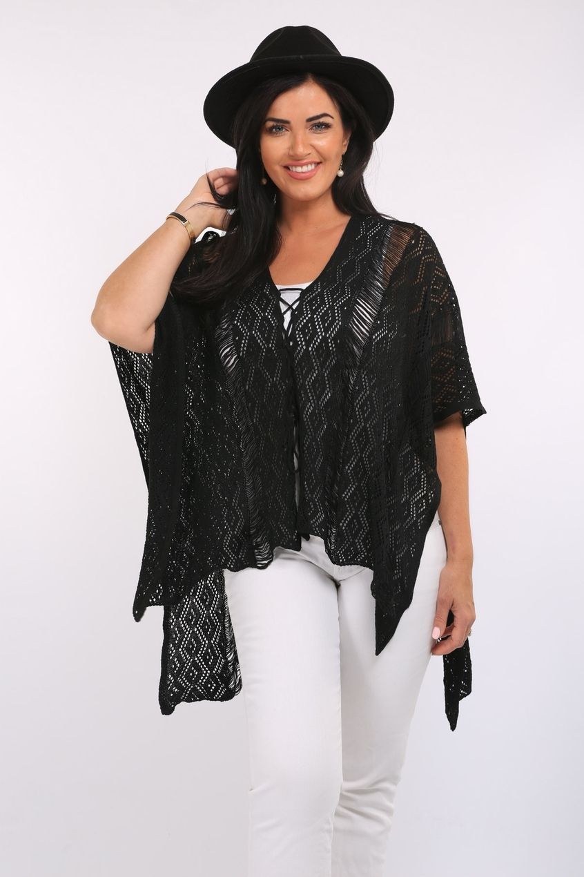 St Tropez Cotton Poncho - Black