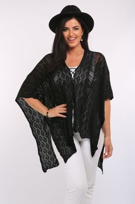 St Tropez Cotton Poncho - Black