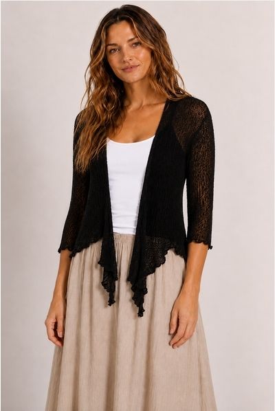 JoJo Tie Front Stretch Cardy - Black Rayon