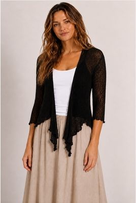 JoJo Tie Front Stretch Cardy - Black Rayon