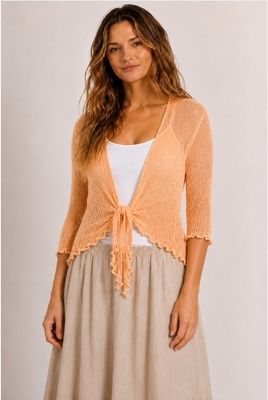 JoJo Tie Front Stretch Cardy - Apricot Rayon