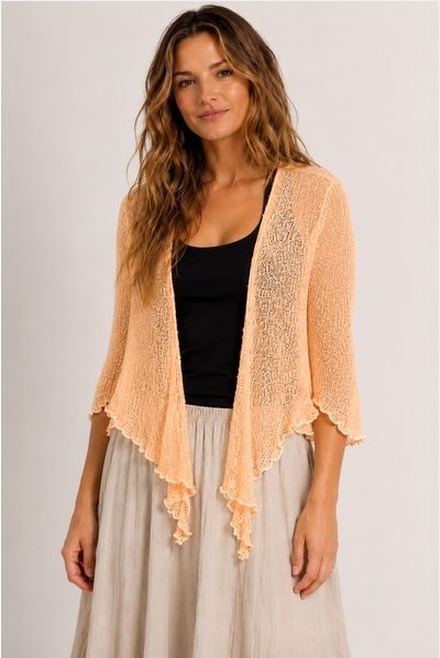 JoJo Tie Front Stretch Cardy - Apricot Rayon