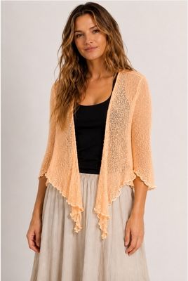 JoJo Tie Front Stretch Cardy - Apricot Rayon