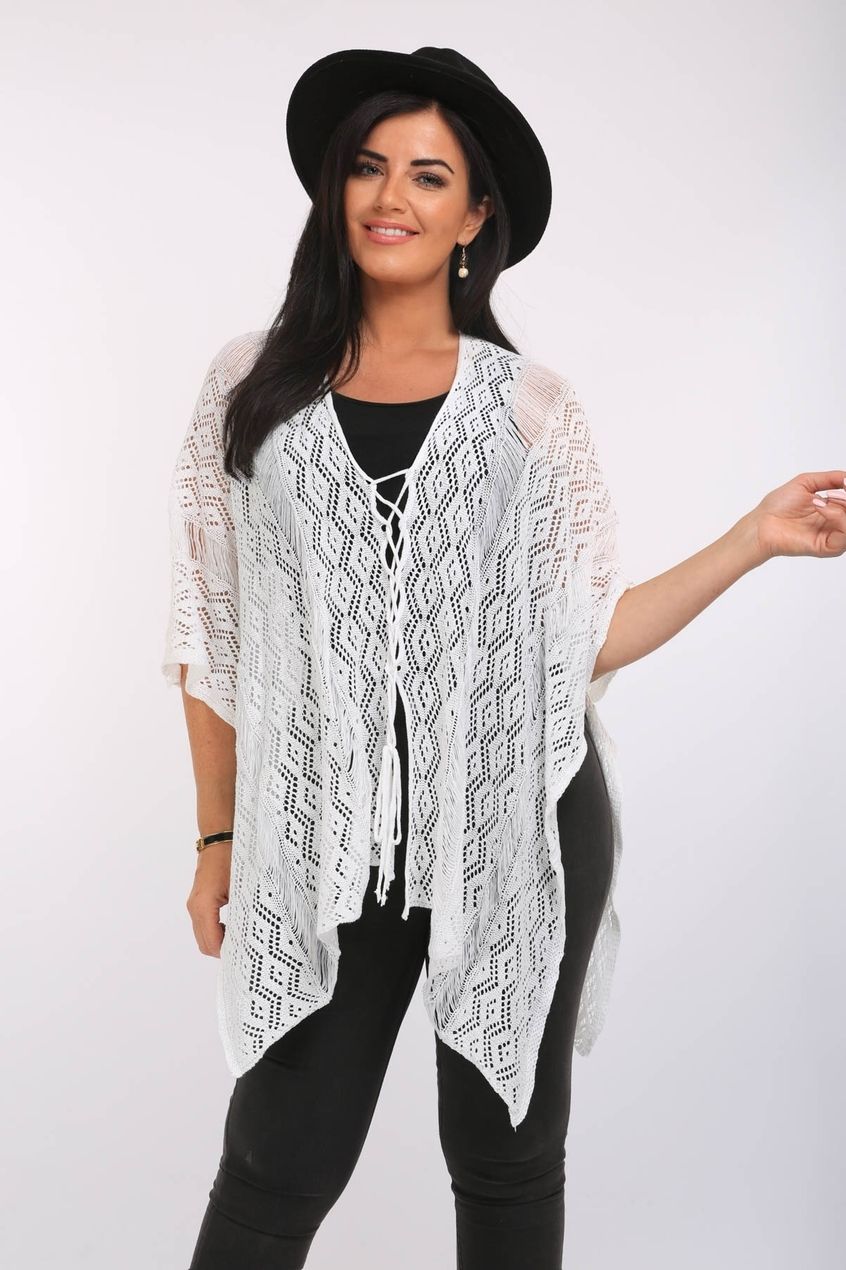 St Tropez Cotton Poncho - White
