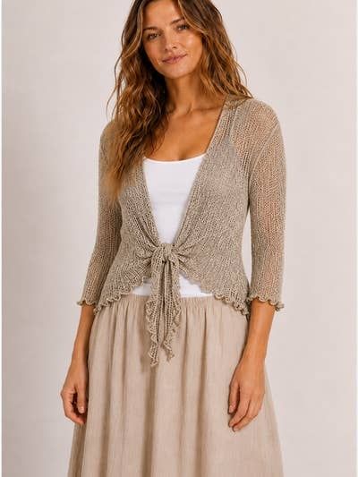 JoJo Tie Front Stretch Cardy - Biscuit