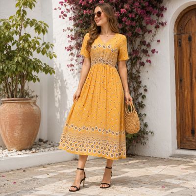 Ava Daisy Floral Maxi Dress - Cotton Polyester Blend