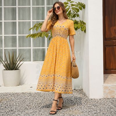 Ava Daisy Floral Maxi Dress - Cotton Polyester Blend