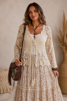 Cream Cotton Crochet Cardy Larger Sizes Only 