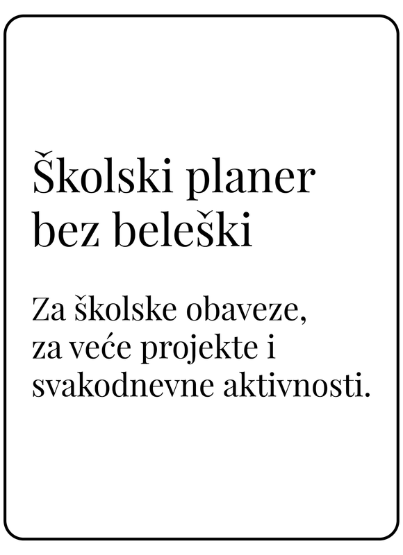 Školski planer bez dela za beleške