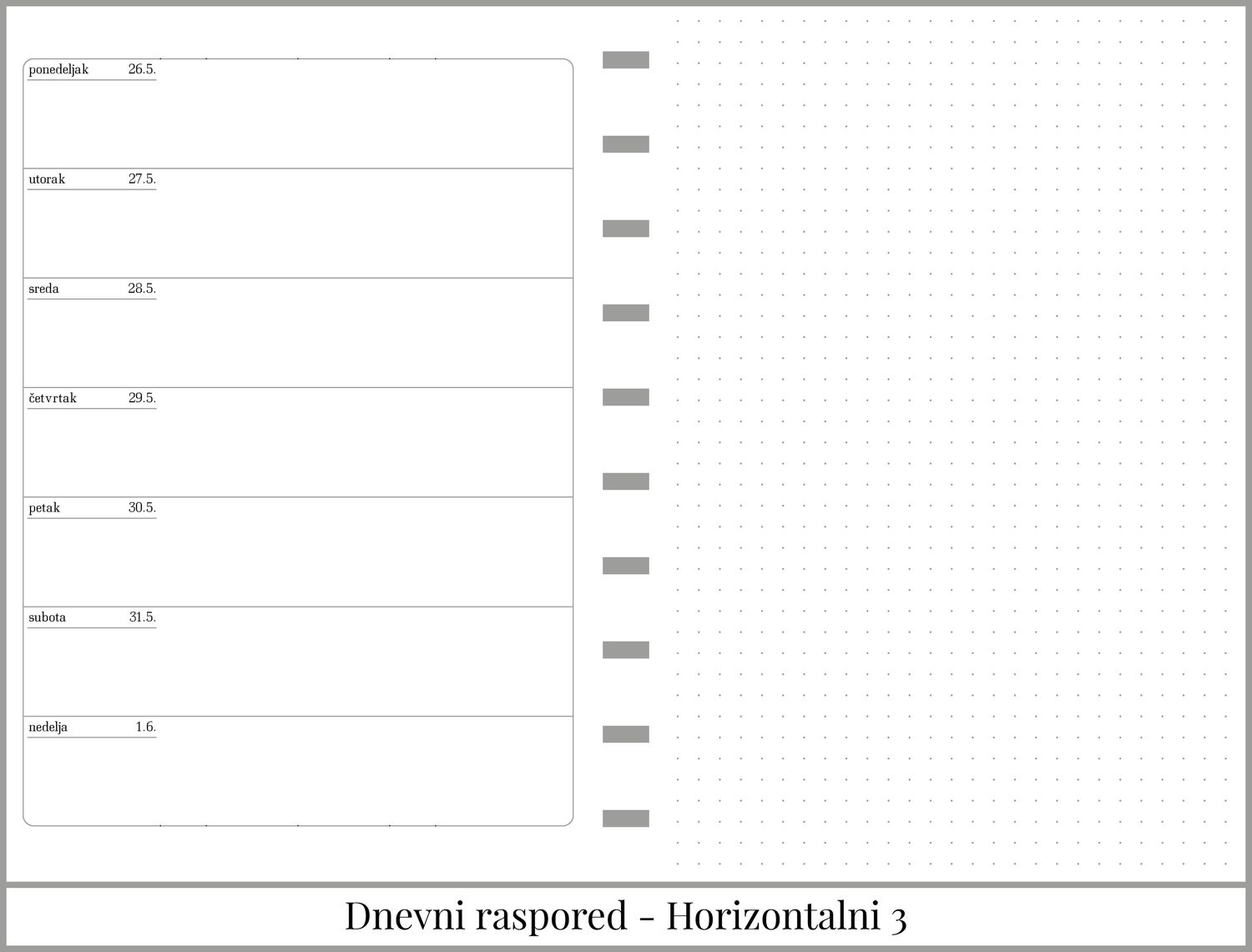 Standardni planer bez dela za beleške
