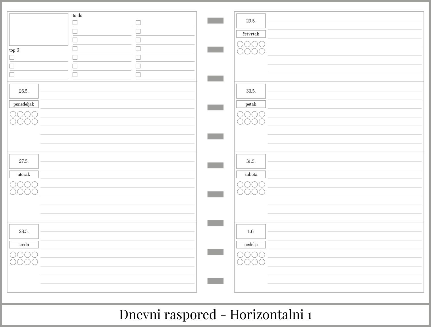 Standardni planer sa delom za beleške