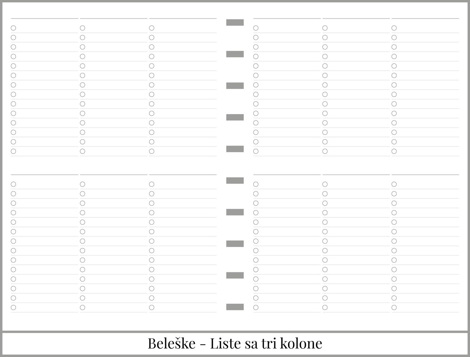 Standardni planer sa delom za beleške