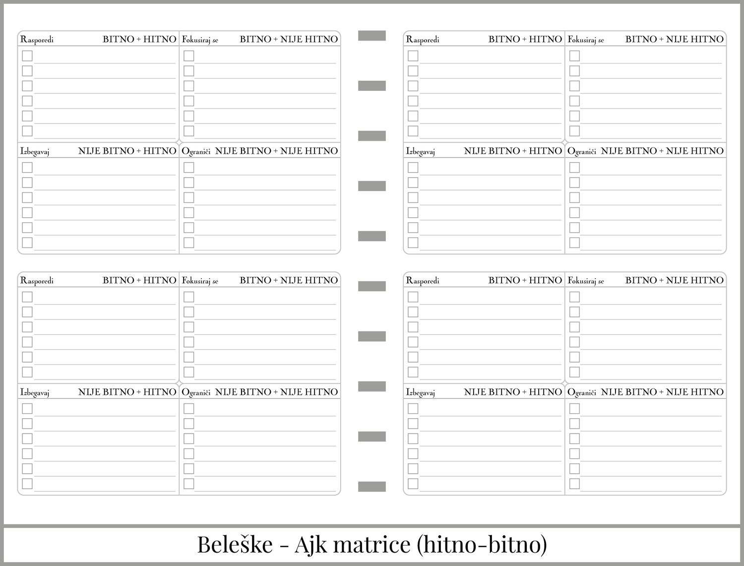 Standardni planer sa delom za beleške