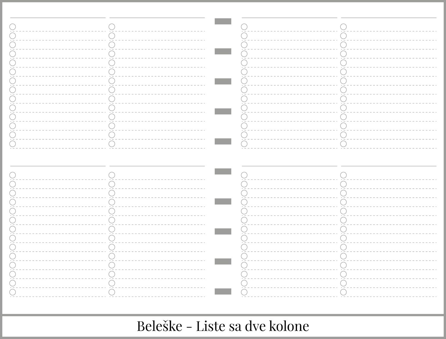 Standardni planer sa delom za beleške