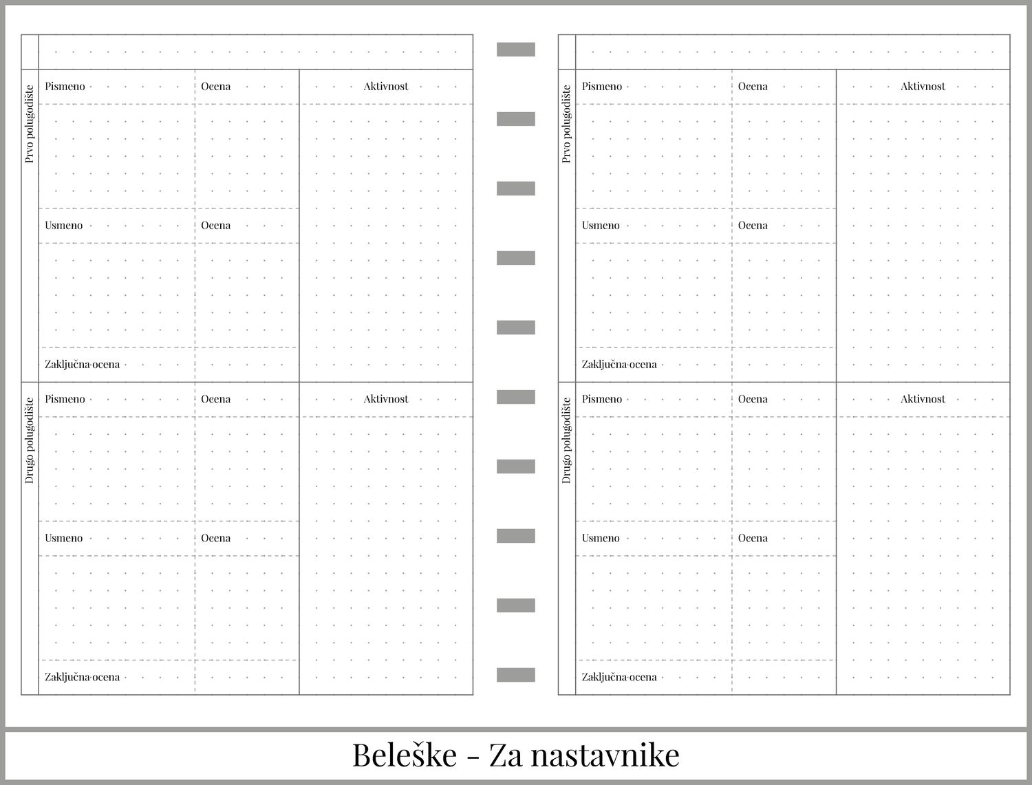 Studentski planer sa delom za beleške