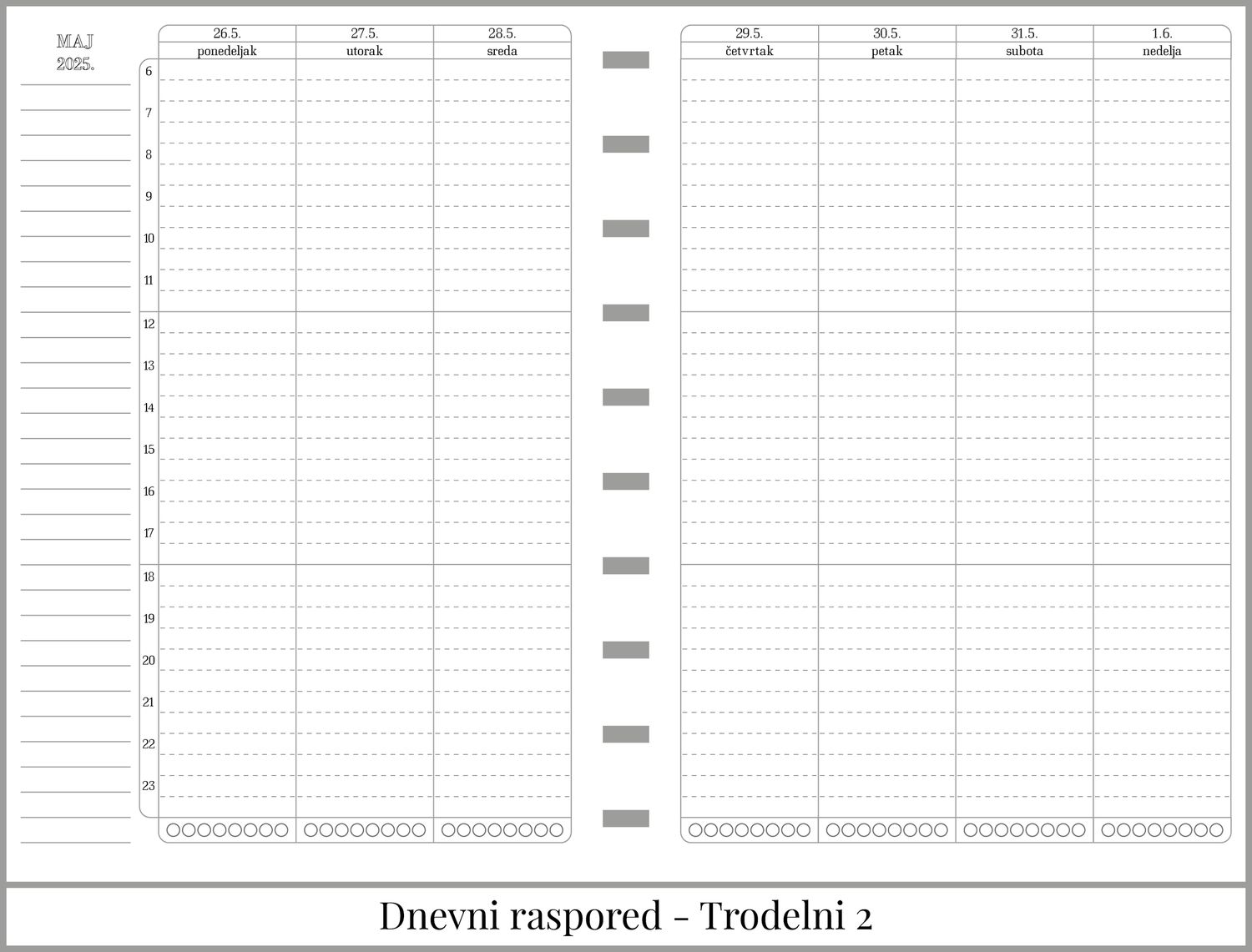 Standardni planer sa delom za beleške (A5)