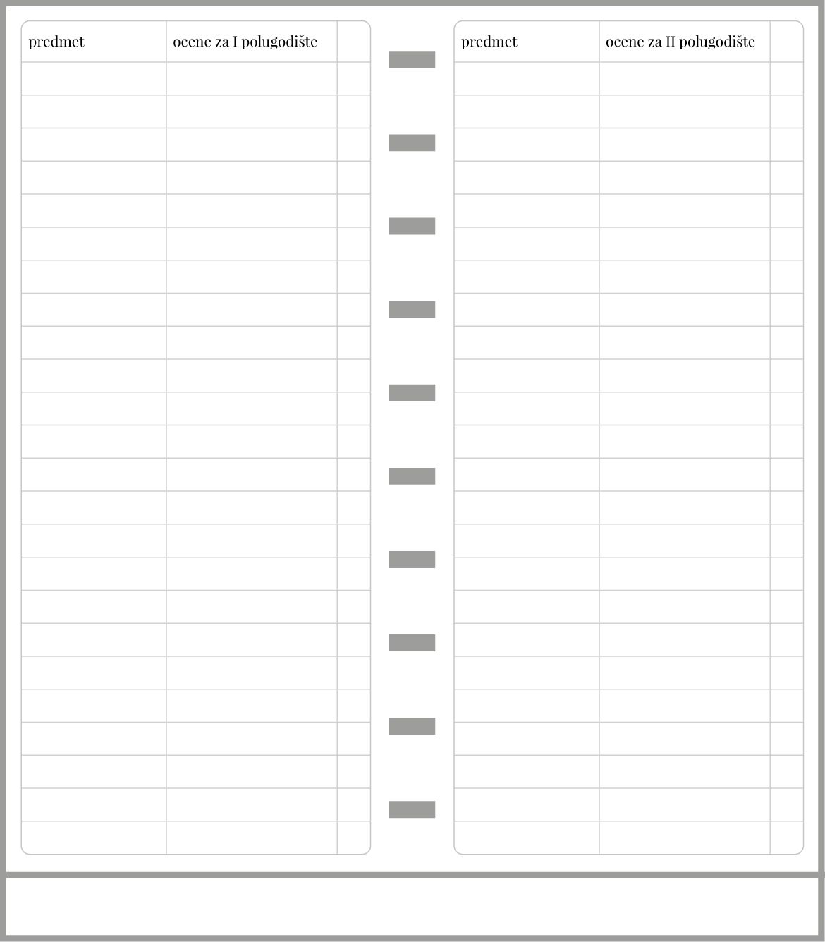 Uski školski planer bez dela za beleške (99x210)