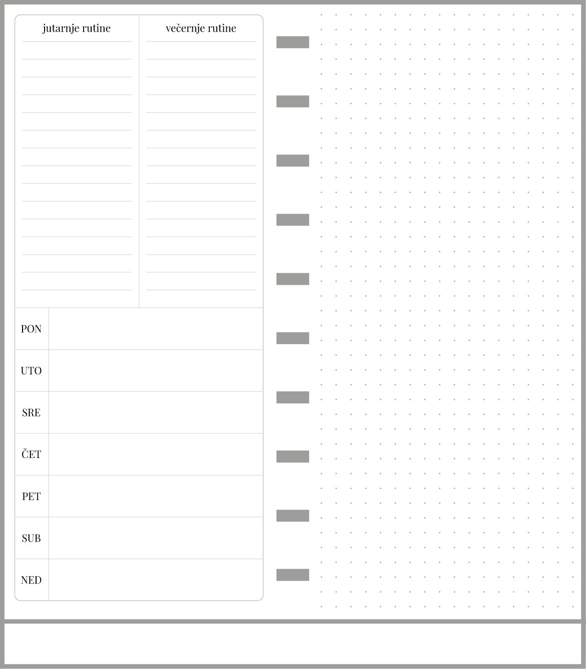 Uski školski planer bez dela za beleške (99x210)