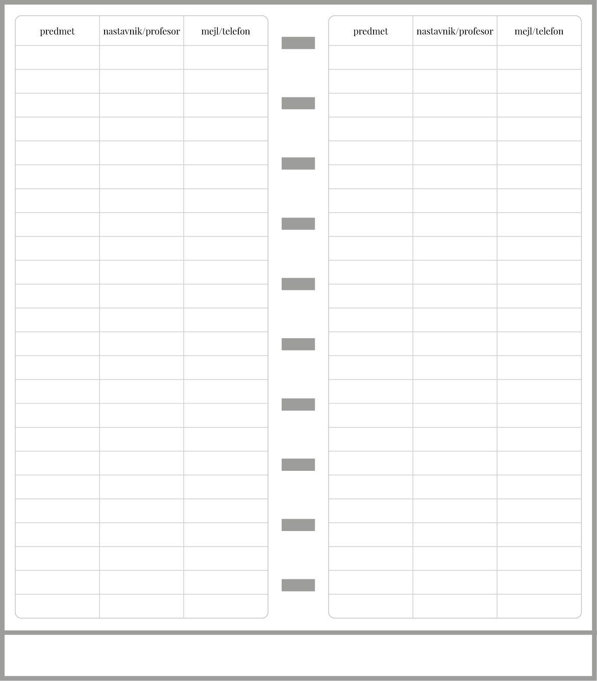 Uski školski planer bez dela za beleške (99x210)