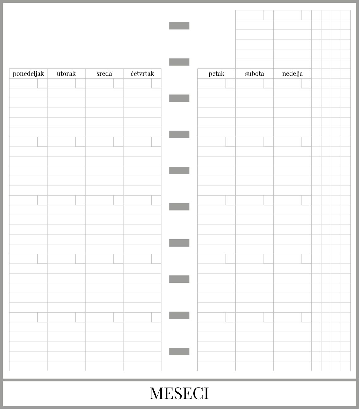 Uski školski planer sa delom za beleške (99x210)