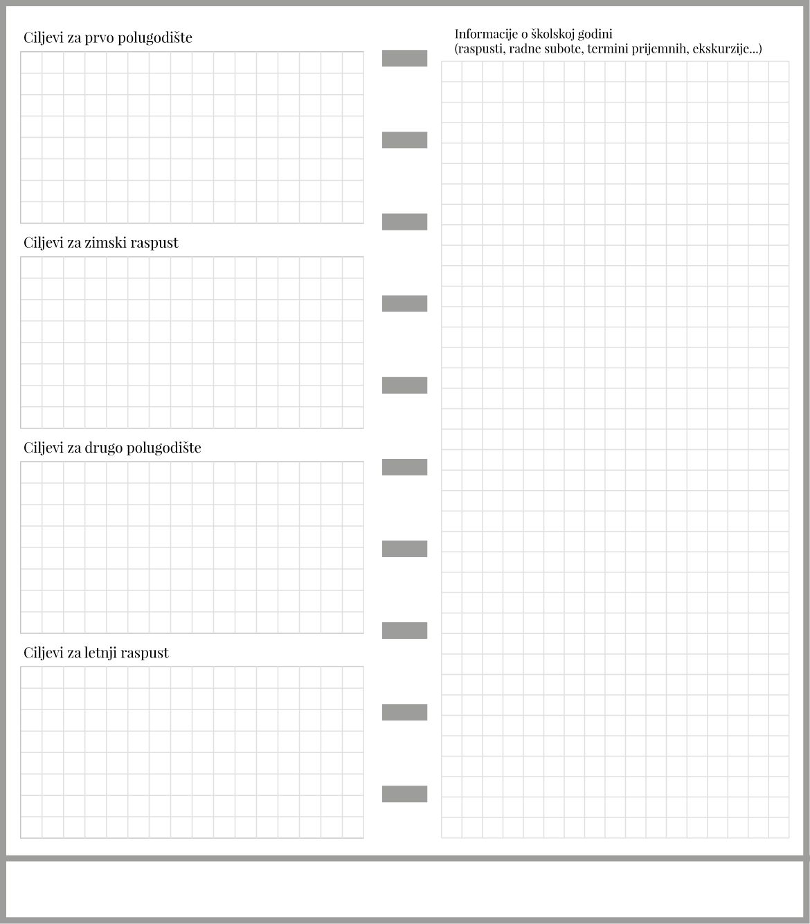 Uski školski planer sa delom za beleške (99x210)