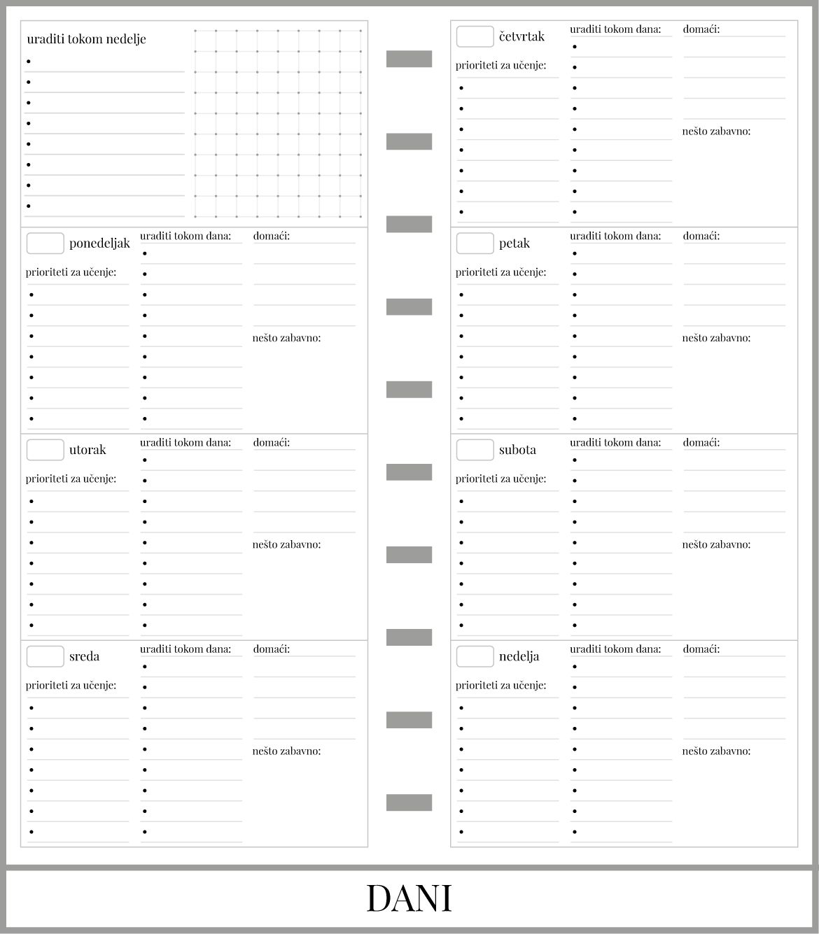 Uski školski planer sa delom za beleške (99x210)