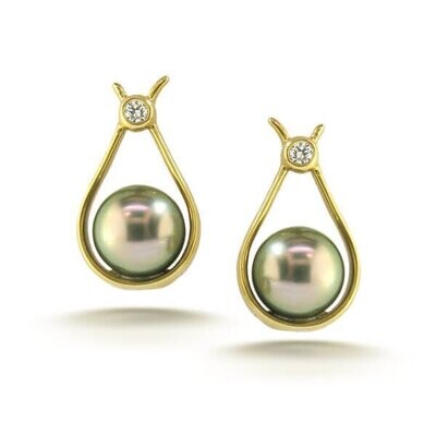 Cultured Tahitian Pearl and Diamond Gold Sling Earrings