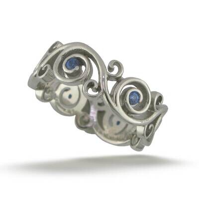 18k White Gold and Blue Sapphire Vine Ring